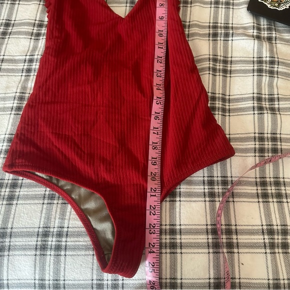 Made By Dawn Revolve Red Butterfly Root Ribbed Ruffle One Piece Swimsuit NWT S - Picture 16 of 16